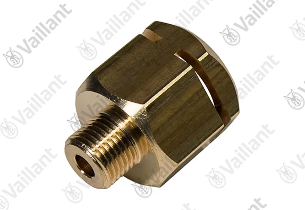 Vaillant Adapter mit einem Gewinde und einem Schlitz, typischerweise für den Anschluss an einen Wasserdrucksensor.